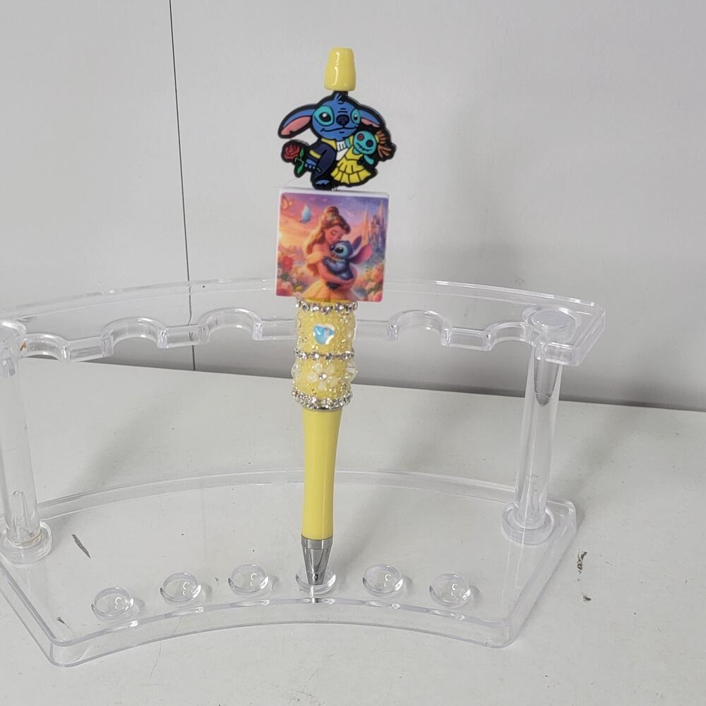 Handmade Beaded Pen Disney Belle Hugging Stitch Beauty and the Beast Theme